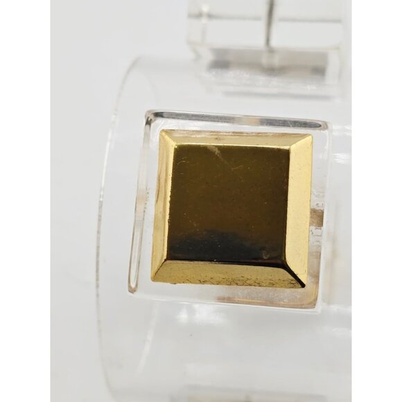 Rare Unsigned Julie Rubano Wide Lucite Cuff Bracelet With 2 Raised Metal Squares - Picture 5 of 7